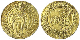 Mainz-Erzbistum
Johann II. von Nassau, 1397-1419
Goldgulden o.J. (1409-1414) Bingen. 3,39 g.
sehr schön, Prüfschnitt auf zwölf Uhr. Slg. Walther 10...