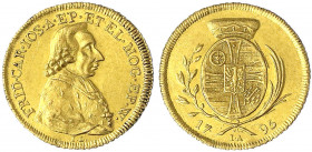 Mainz-Erzbistum
Friedrich Karl Joseph von Erthal, 1774-1802
Dukat 1795 IL/IA, (Joseph Aatz). Hüftb. n.r./ovales Wappen unter Kurhut. 3,48 g.
gutes ...