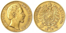 Bayern
Ludwig II., 1864-1886
10 Mark 1872 D. sehr schön. Jaeger 193.
