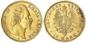 Bayern
Ludwig II., 1864-1886
10 Mark 1874 D. sehr schön. Jaeger 196.
