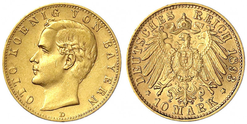 Bayern
Otto, 1886-1913
10 Mark 1898 D. vorzüglich. Jaeger 199.