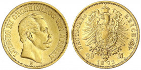 Hessen
Ludwig III., 1848-1877
20 Mark 1873 H. sehr schön. Jaeger 214.