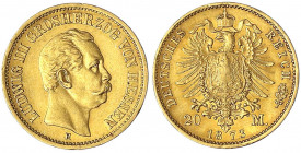 Hessen
Ludwig III., 1848-1877
20 Mark 1873 H. gutes sehr schön. Jaeger 214.