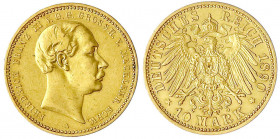 Mecklenburg/-Schwerin
Friedrich Franz III., 1883-1897
10 Mark 1890 A. sehr schön. Jaeger 232.