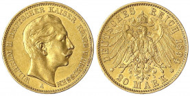 Preußen
Wilhelm II., 1888-1918
20 Mark 1894 A. vorzüglich. Jaeger 252.