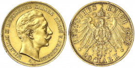 Preußen
Wilhelm II., 1888-1918
20 Mark 1906 A. sehr schön, Kratzer und kl. Randfehler. Jaeger 252.