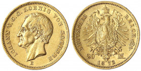 Sachsen
Johann, 1854-1873
20 Mark 1872 E. vorzüglich. Jaeger 258.
