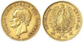 Sachsen
Johann, 1854-1873
20 Mark 1872 E. sehr schön. Jaeger 258.