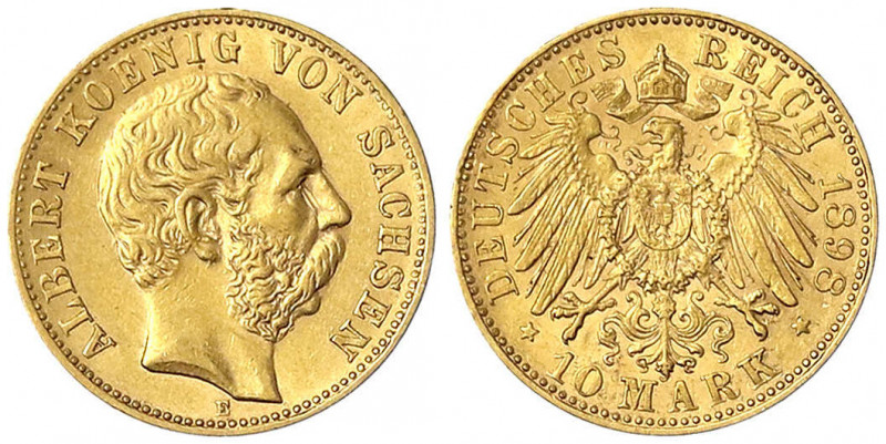 Sachsen
Albert, 1873-1902
10 Mark 1898 E. vorzüglich. Jaeger 263.