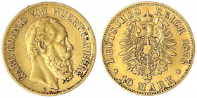 Württemberg
Karl, 1864-1891
10 Mark 1876 F. sehr schön, kl. Randfehler. Jaeger 292.
