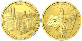 Euro, ab 2002
100 Euro 2004 F, Bamberg. 1/2 Unze Feingold. In Originalschatulle mit Zertifikat.
Stempelglanz. Jaeger 509.
