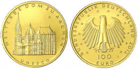 Euro, ab 2002
100 Euro 2012 G, Aachen. 1/2 Unze Feingold. In Originalschatulle mit Zertifikat.
Stempelglanz. Jaeger 574.