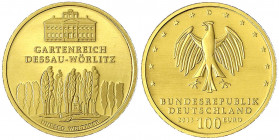 Euro, ab 2002
100 Euro 2013 D, Dessau-Wörlitz. 1/2 Unze Feingold. In Originalschatulle mit Zertifikat.
Stempelglanz. Jaeger 582.