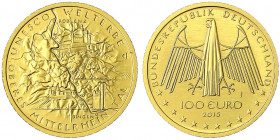 Euro, ab 2002
100 Euro 2015 J, Oberes Mittelrheintal. 1/2 Unze Feingold. In Originalschatulle mit Zertifikat.
Stempelglanz. Jaeger 602.