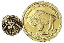-1
2 Stück: Indischer Fanam und Cook-Inseln 5 Dollars 2008 Buffalo (im Etui mit Zertifikat). 0,26 g und 0,5 g. Feingold.
vorzüglich und Polierte Pla...