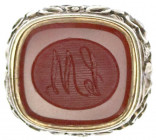 Sonstige
Altes Petschaft des 19. Jh. Gelbgold 585/1000 mit Siegel "LM" aus roter Glaspaste. 19 X 17 X 12 mm; 6,59 g.
vorzüglich