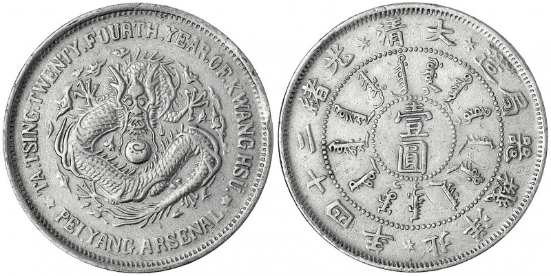 China
Qing-Dynastie. De Zong, 1875-1908
Dollar (Yuan) Jahr 24 = 1898. Pei Yang...