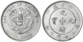 China
Qing-Dynastie. De Zong, 1875-1908
Dollar (Yuan) Jahr 26 = 1900 Provinz Chihli (Peiyang).
sehr schön. Lin Gwo Ming 459.