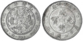 China
Qing-Dynastie. De Zong, 1875-1908
Dollar (Yuan) o.J. (1908), Tai Ching Ti Kuo (Tientsin).
sehr schön, kl. Randfehler. Lin Gwo Ming 11.