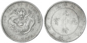 China
Qing-Dynastie. De Zong, 1875-1908
Dollar, Jahr 34 = 1908 Pei Yang (Tientsin in Chihli). Kleine Jahreszahl.
fast sehr schön. Lin Gwo Ming 465....