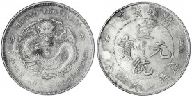 China
Qing-Dynastie. Pu Yi (Xuan Tong), 1908-1911
Dollar (Yuan) o.J. (1909) Provinz Hu-Peh. sehr schön. Lin Gwo Ming 187. Yeoman 131 ("1909-1911").