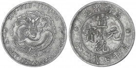 China
Qing-Dynastie. Pu Yi (Xuan Tong), 1908-1911
Dollar (Yuan) o.J. (1909), Provinz Yunnan.
gutes sehr schön, schöne Patina. Lin Gwo Ming 425.