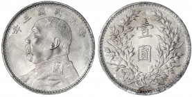 China
Republik, 1912-1949
Dollar (Yuan) Jahr 3 = 1914. Präsident Yuan Shih-kai.
vorzüglich/Stempelglanz. Lin Gwo Ming 63. Yeoman 329.