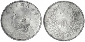 China
Republik, 1912-1949
Dollar (Yuan) Jahr 10 = 1921, Präsident Yuan Shih-kai.
sehr schön, Chopmark. Lin Gwo Ming 79. Yeoman 329.6.