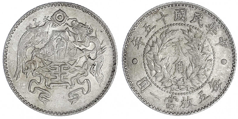 China
Republik, 1912-1949
20 Cents, Jahr 15 = 1926, Nationalemblem.
sehr schö...