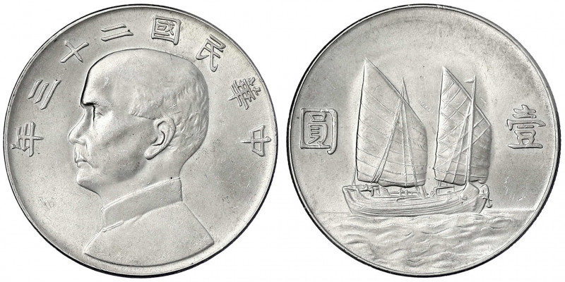 China
Republik, 1912-1949
Dollar (Yuan) Jahr 23 = 1934. vorzüglich/Stempelglan...