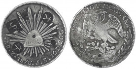 China
"Bang Yang"
Mexiko 8 Reales 1876, Zacatecas, mit interessanten Relief-Chopmarks.
sehr schön, Kratzer