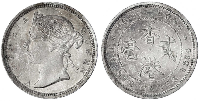 Hongkong
Victoria, 1860-1901
20 Cents 1874. sehr schön/vorzüglich, Druckstelle...