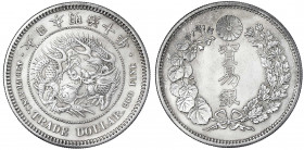 Japan
Mutsuhito (Meiji), 1867-1912
Trade Dollar Jahr 10 = 1877. vorzüglich/Stempelglanz, gereinigt, kl. Kratzer. Yeoman 14.