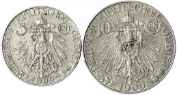 Kiautschou
2 Münzen: 5 Cent und 10 Cent 1909. beide sehr schön/vorzüglich. Jaeger 729, 730.