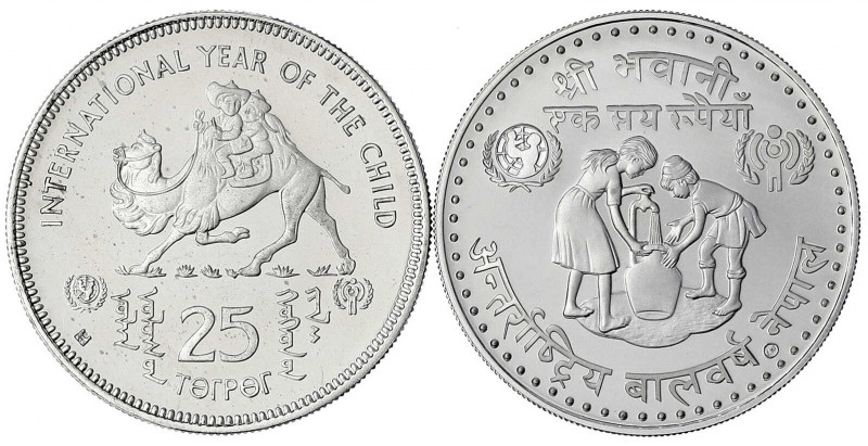 Lots Asien allgemein
2 Silbermünzen Jahr des Kindes: Nepal VS 2031 = 1974 (gepr...