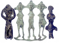 Bronzezeit
Hethiter
3 Stück Bronze: Fruchtbarkeits-Idol, 3 zusammenhängende stehende Männer ohne Arme mit Erektion (bei der mittleren Figur abgebroc...