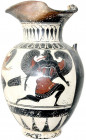 Griechen
Ostgriechische, schwarzfigurige Oinochoe, um 600 v. Chr., vermutlich Rhodos. Darstellung dreier geflügelter Gottheiten. Höhe 27 cm.
Henkel ...