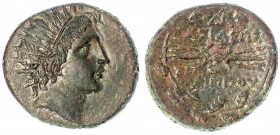 Makedonia
Philippos V., 221-179 v. Chr
Bronzemünze 24 mm. Kopf des Helios r./Blitzbündel im Kranz.
vorzüglich. SNG Copenhagen 1260.