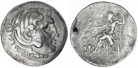 Makedonia
Königreich
Alexander III., der Große, 336-323 v. Chr
Tetradrachme, posthum um 188/170 v. Chr., Temnos. Herakleskopf im Löwenfell r./Zeus ...
