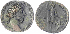 Kaiserzeit
Marcus Aurelius, 161-180
Sesterz TRP XVIII = 163. Belorb. Brb. r./TRP XVIII IMP II COS III SC. Mars steht r. 28,21 g. Stempelstellung 12 ...