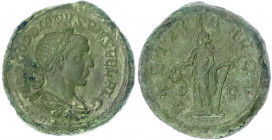 Kaiserzeit
Gordianus III. Pius, 238-244
Sesterz im doppelten Gewicht (Doppelsesterz?) 241/244. Drap., belorb. Büste r./LLAETITIAAVGV SC. Laetitia st...