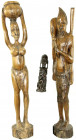 Afrika
3 afrikanische Holzskulpturen: Paar aus Mann und Frau, er mit Jagdutensilien, sie mit Wasserbehältnis auf dem Kopf, Höhen 72 und 70 cm; Figur ...