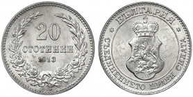 Bulgarien
Ferdinand I., 1887-1918
20 Stotinki 1913. fast Stempelglanz. Krause/Mishler 26.