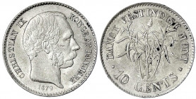 Dänisch-Westindien
Christian IX., 1863-1906
10 Cents 1879. gutes vorzüglich, selten. Krause/Mishler 70.