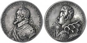 Frankreich
Heinrich IV., 1589-1610
Silbergussmedaille 1601 von Dupre. Belorbeerte Büste im Harnisch l./Büste seiner Gemahlin Maria de Medici. 40 mm;...