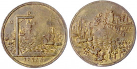 Grossbritannien
George II., 1727-1760
Bronzemedaille 1744. Auf die Seeschlacht vor Toulon und das Versagen der beiden Kommandeure Lestock und Mathew...