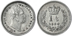 Grossbritannien
William IV., 1830-1837
1 1/2 Pence 1834. Polierte Platte, etwas berührt, sehr selten. Seaby 3839.