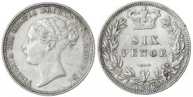 Grossbritannien
Victoria, 1837-1901
Sixpence 1886. vorzüglich/Stempelglanz. Seaby 3912.