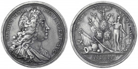 Haus Habsburg
Karl VI., 1711-1740
Silbermedaille im Talergewicht 1734 von P.P. Werner. Übergang über die Sechia und Sieg über die Franzosen. 45 mm; ...