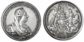 Haus Habsburg
Maria Theresia, 1740-1780
Silbermedaille 1767 v. M. Krafft. Auf die Genesung der Kaiserin von den Pocken. Brustbild mit Witwenschleier...